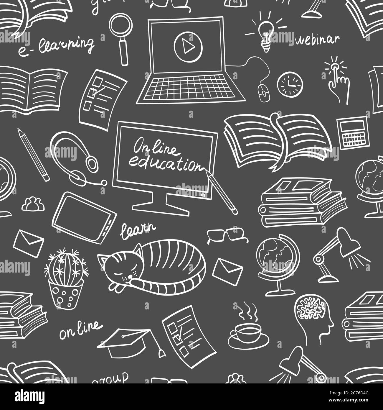 Online education hand drawn seamless pattern. E-learning doodles on dark  grey background. Vector illustration Stock Vector Image & Art - Alamy