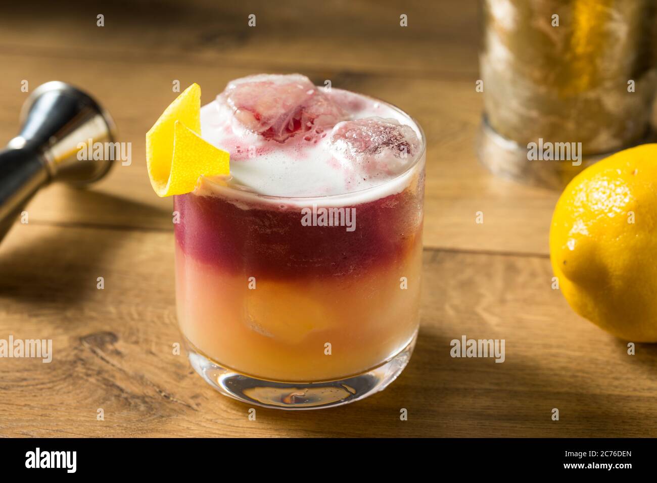 Homemade New York Sour Cocktail with Bourbon and Wine Stock Photo