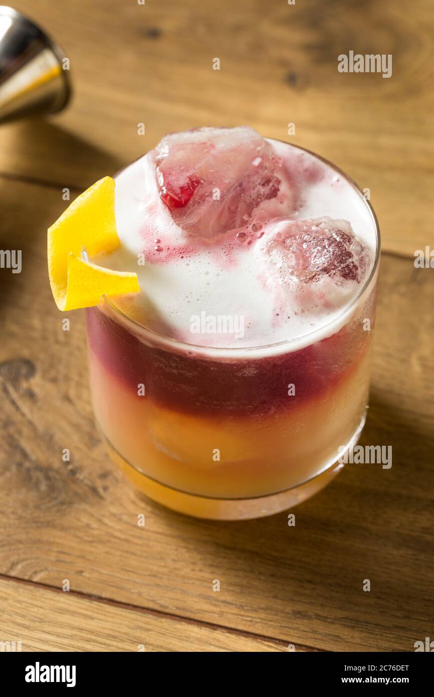 Homemade New York Sour Cocktail with Bourbon and Wine Stock Photo