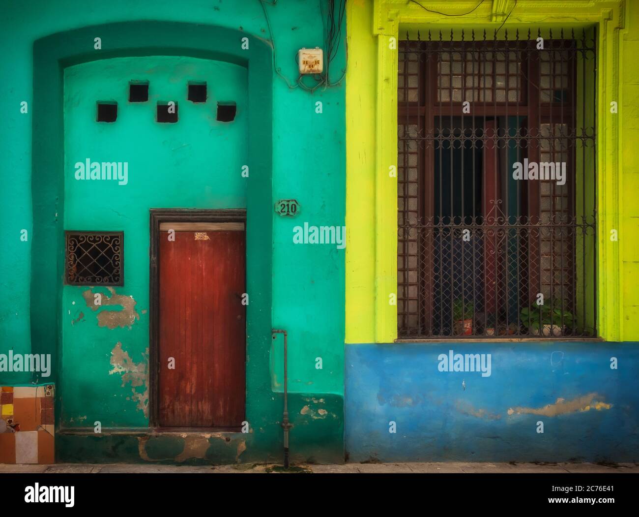Havana, Cuba, July 2019, close up of a colourful house wall in the old part of the city Stock Photo