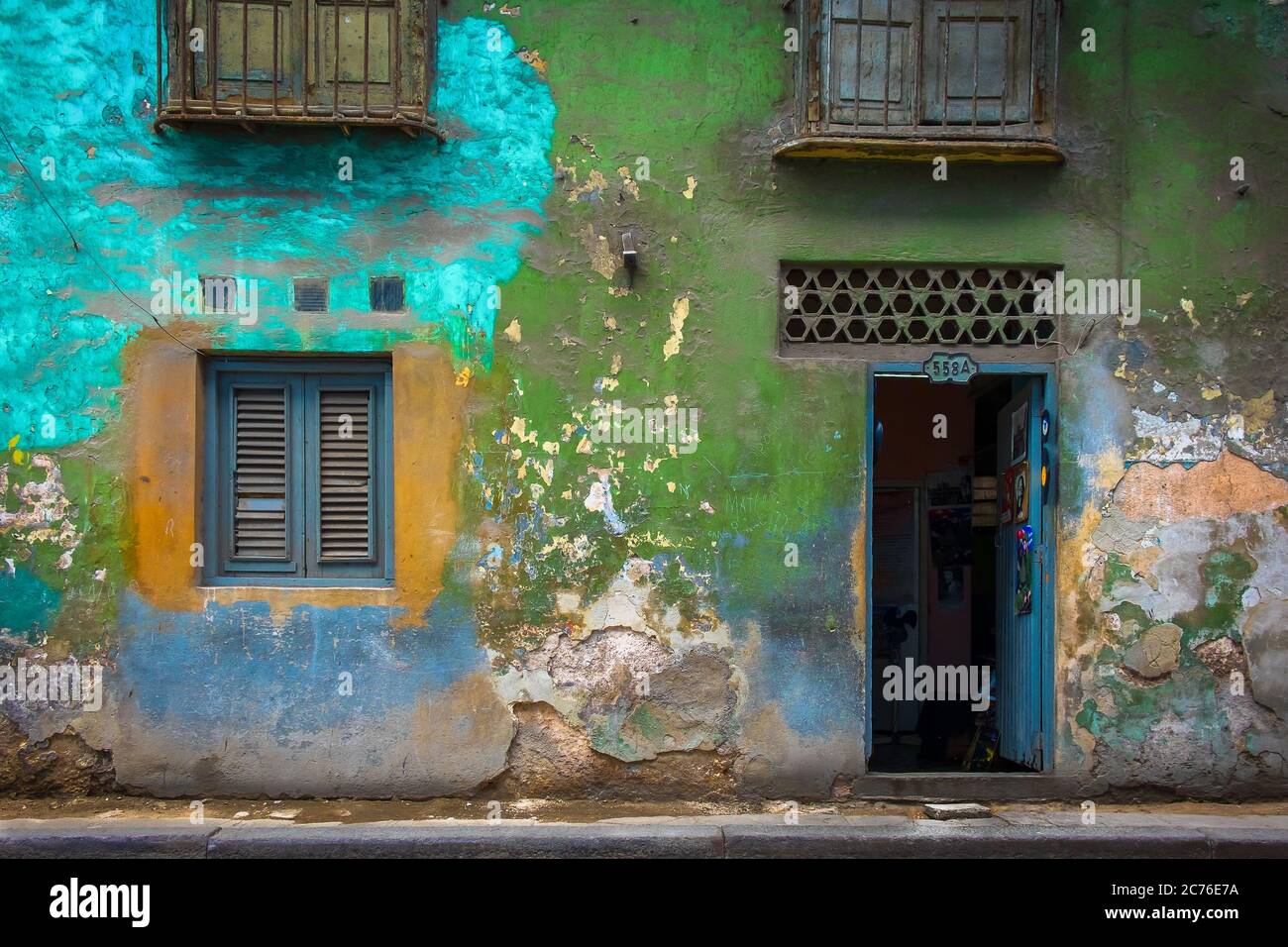 Havana, Cuba, July 2019, close up of a colourful house wall in the old part of the city Stock Photo