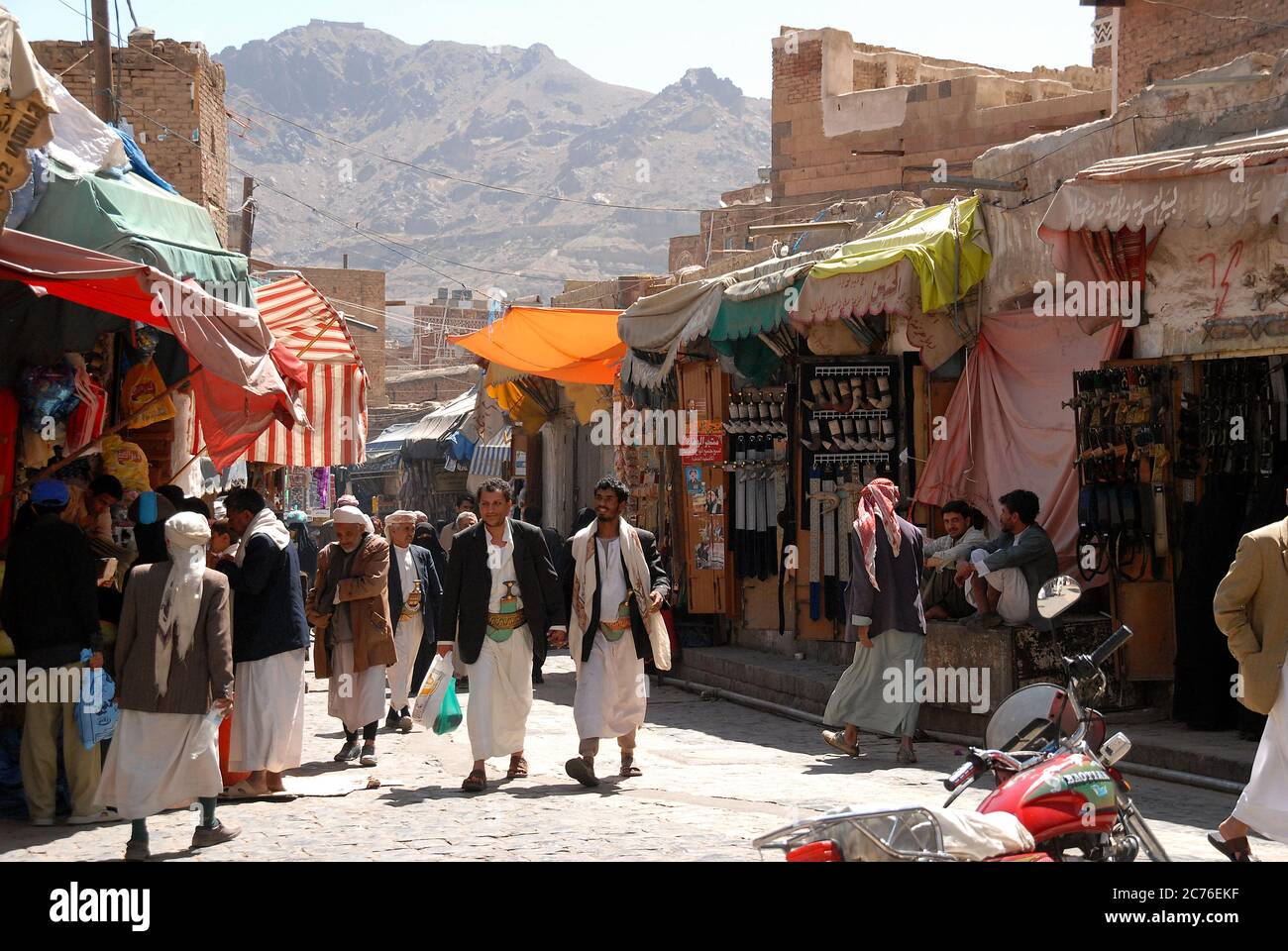 The market streets situated in the old city area of Sanaa, capital of Yemen. Sanaa. Yemen Stock Photo