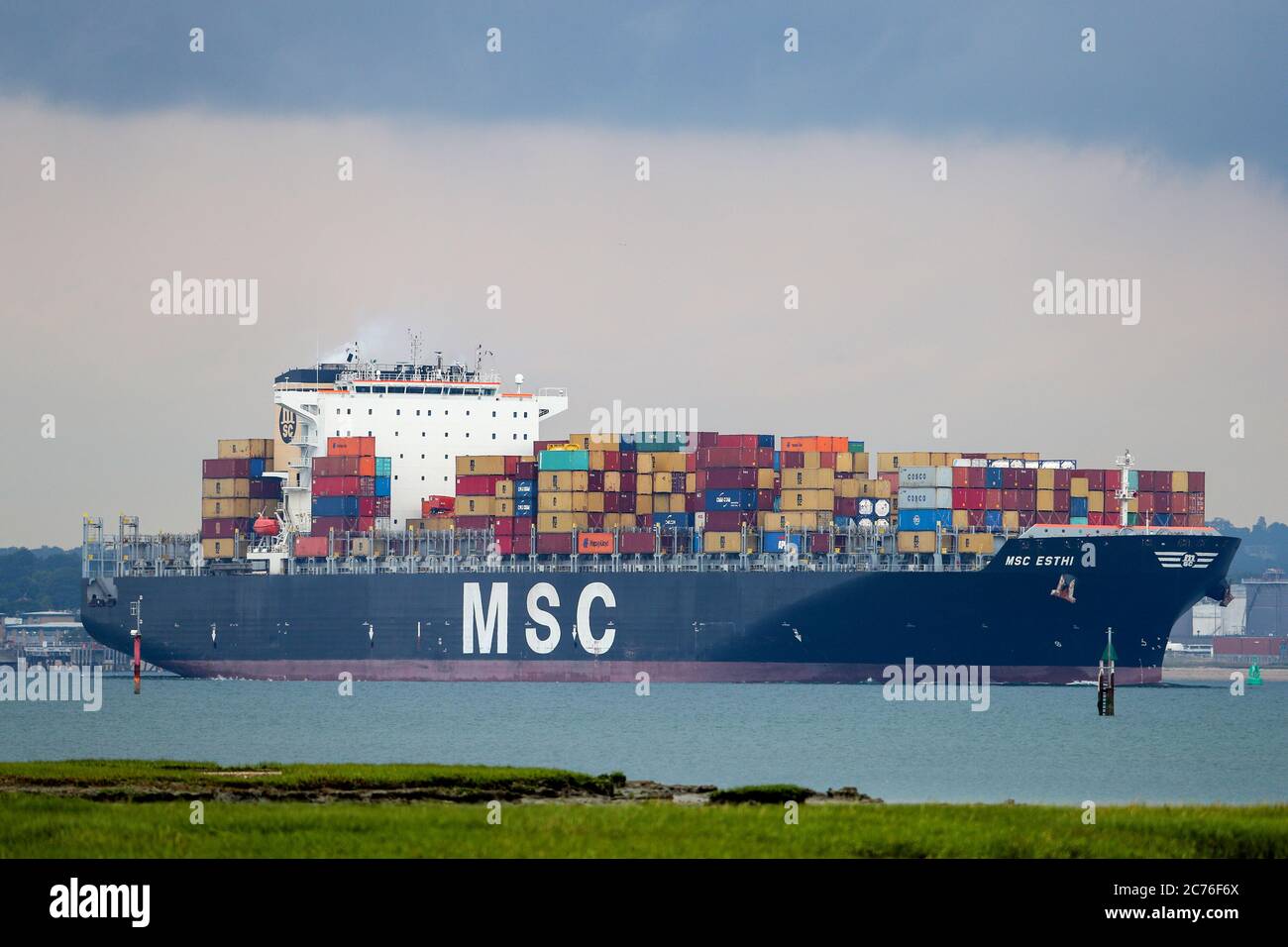 MSC Esthi container ship pictured leaving Southampton Docks Stock Photo