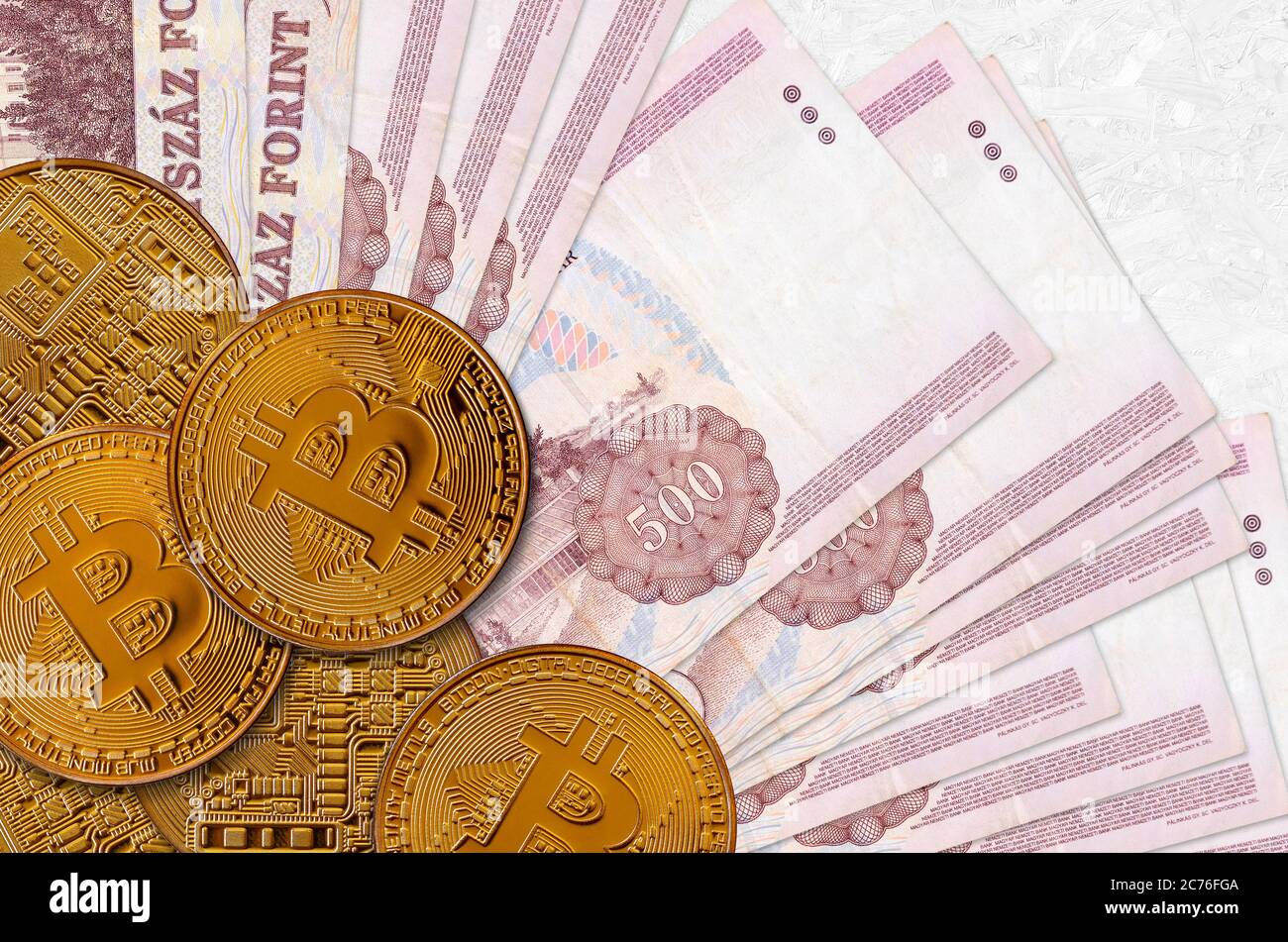 500 Hungarian forint bills and golden bitcoins. Cryptocurrency investment  concept. Crypto mining or trading transactions Stock Photo - Alamy