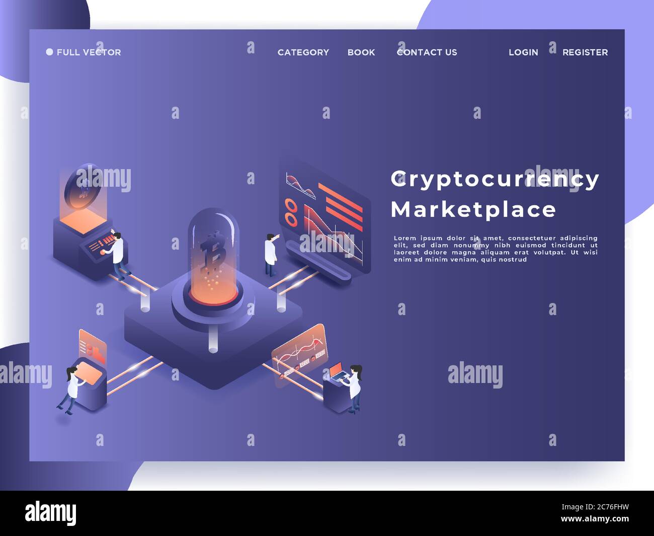 People are processing the graphic chart analytics data of cryptocurrency. 3D vector isometric illustration. Stock Vector