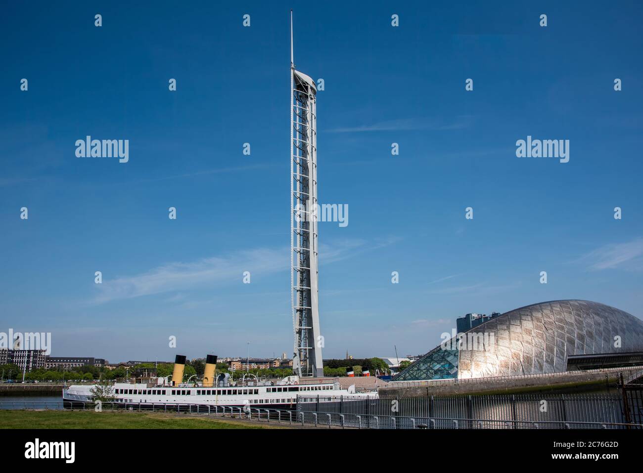 Glasgow Science Centre and TS Queen Mary steamer at Pacific Quay Glasgow Scotland. Stock Photo