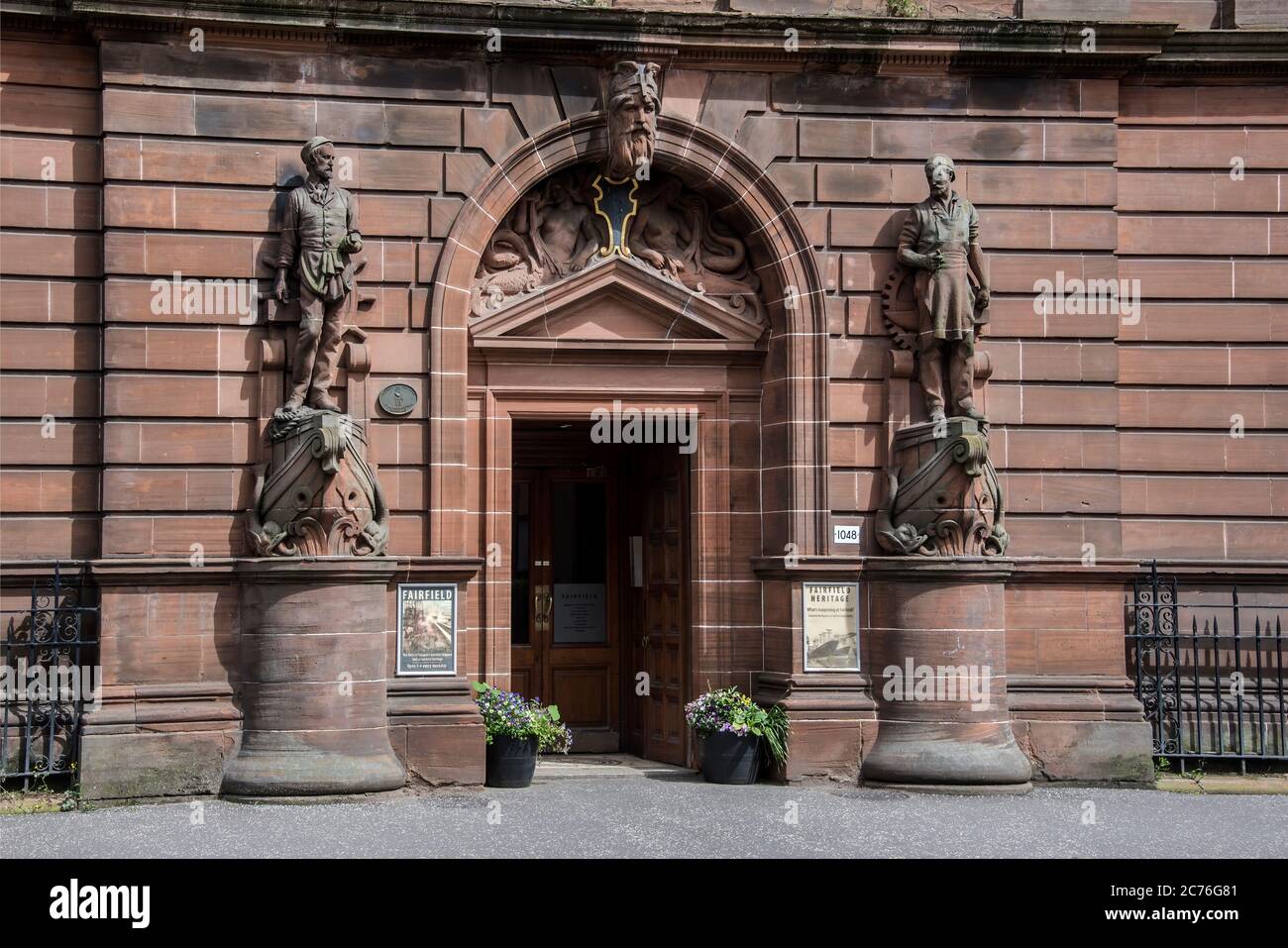 Two shipbuilding related statues at entrance to Fairfield Heritage, Govan, Glasgow. Stock Photo