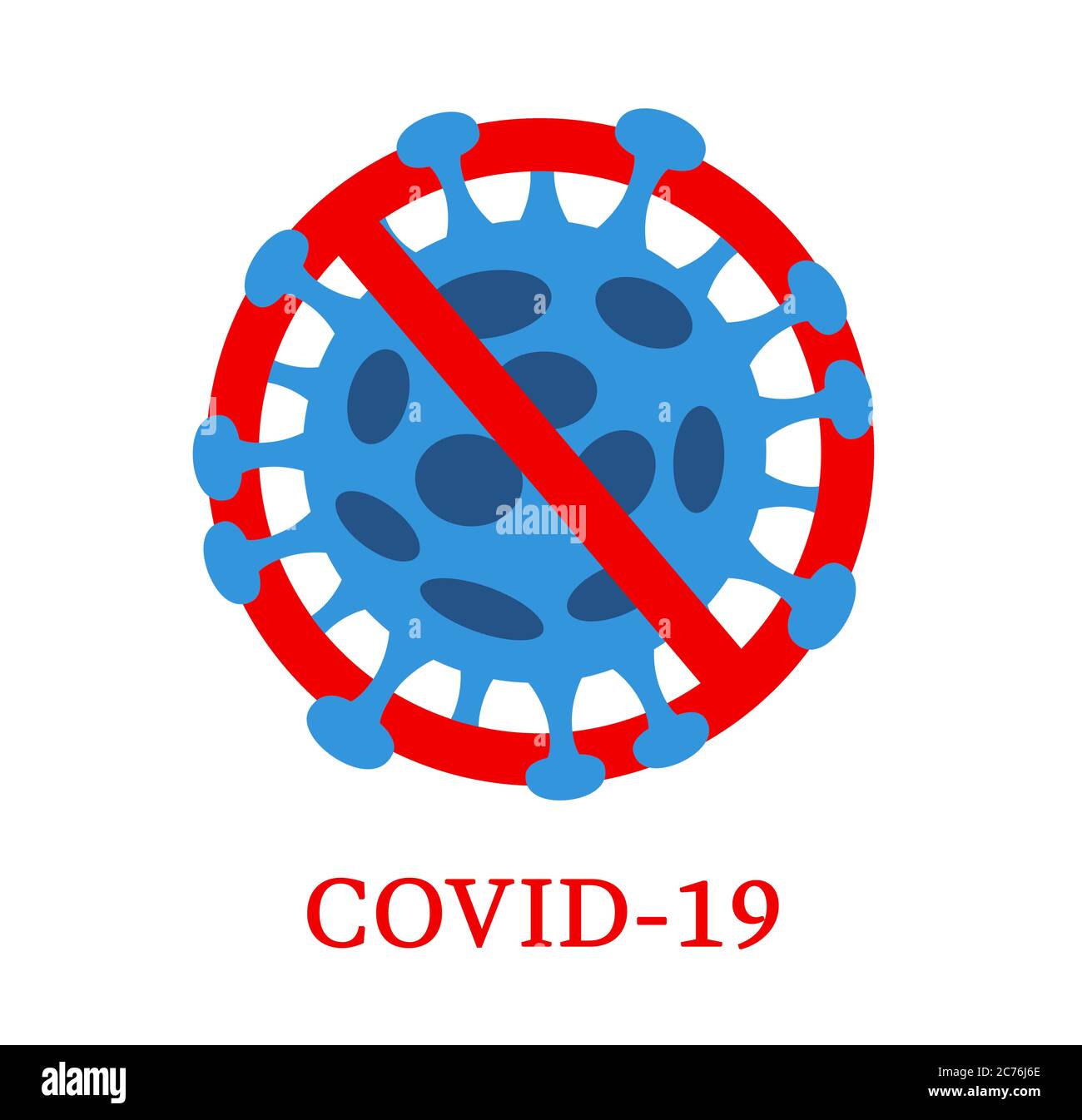Abstract virus strain model Novel coronavirus 2019-nCoV is crossed out with red STOP sign. The danger of coronavirus and the risk to public health. Pa Stock Photo