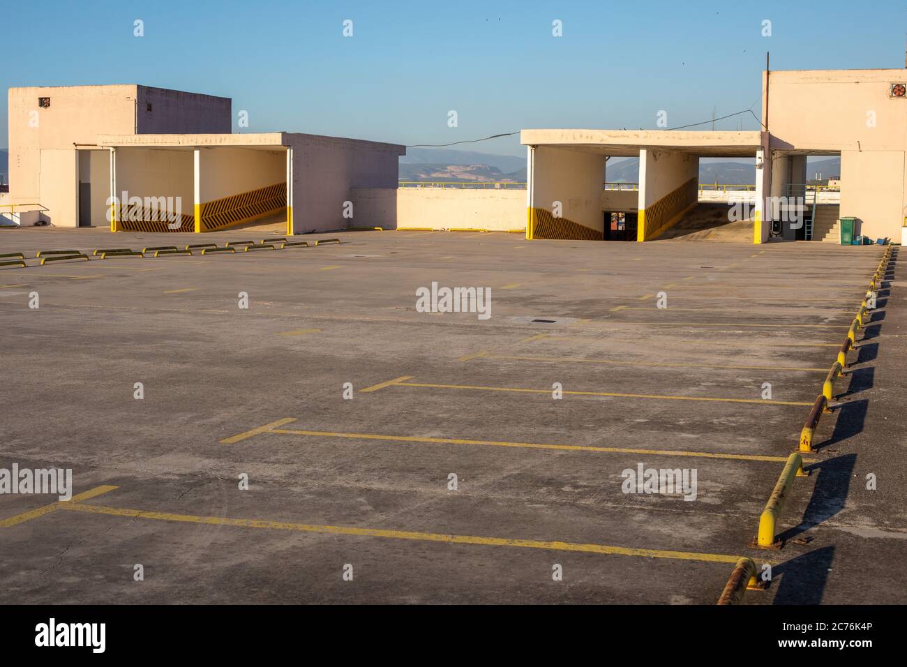 Empty open area parking on a multi-storey car parking area Stock Photo