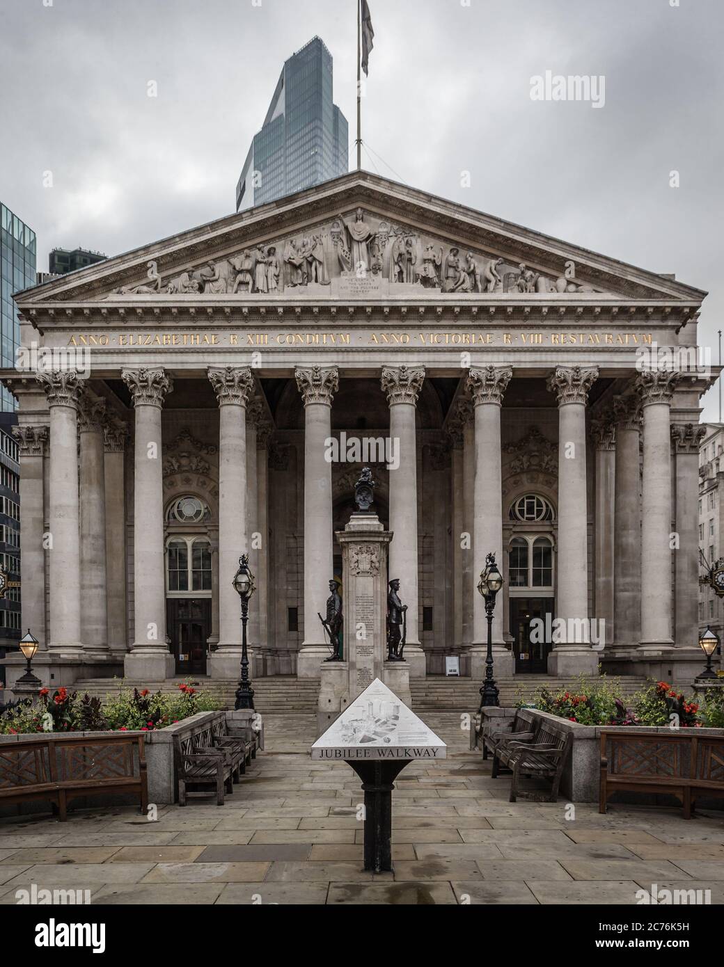 Deserted Royal Exchange in the City Of London during Lockdown. Stock Photo