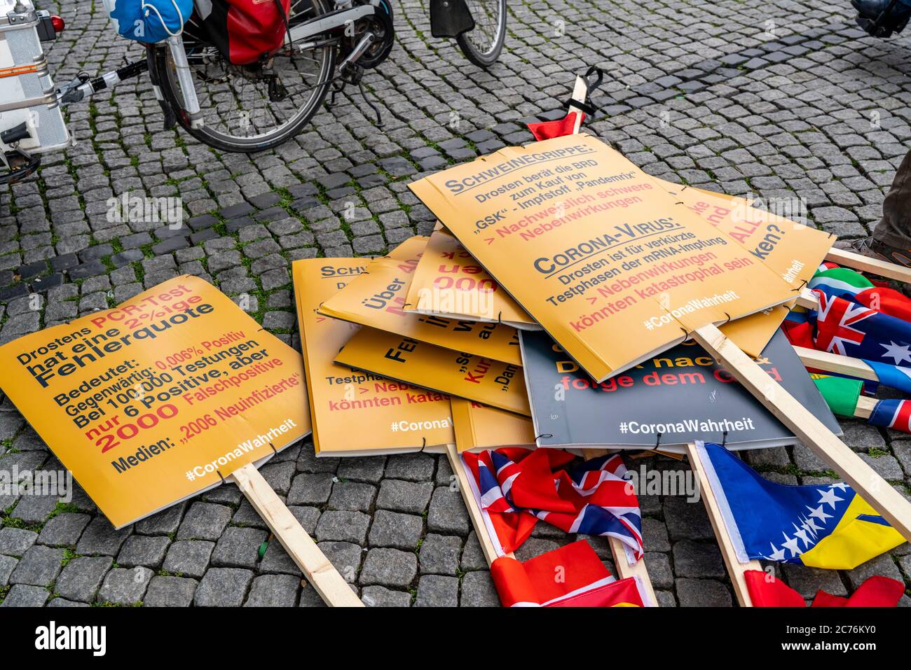 Demonstration against corona measures, compulsory masks, etc., in Düsseldorf Germany, Stock Photo