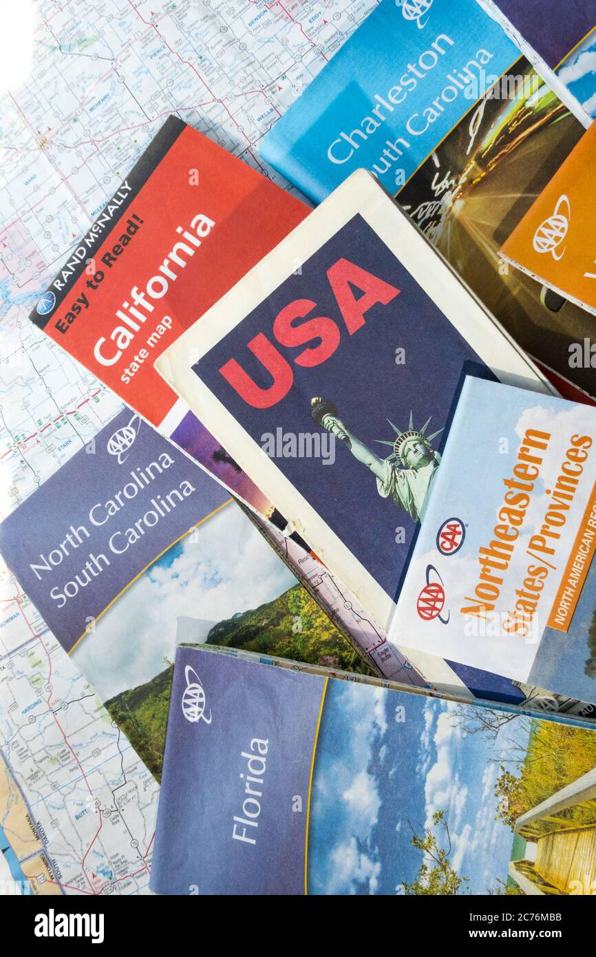 Folding United States Travel Maps Stock Photo