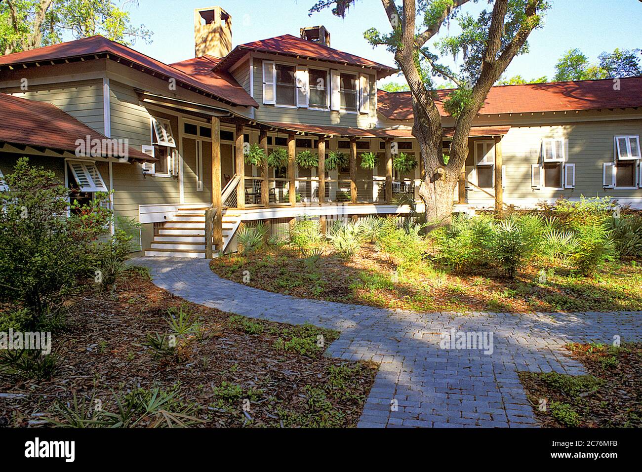 Spacious retirement home in South Carolina, Features a Wrap Around Porch  deck USA Stock Photo