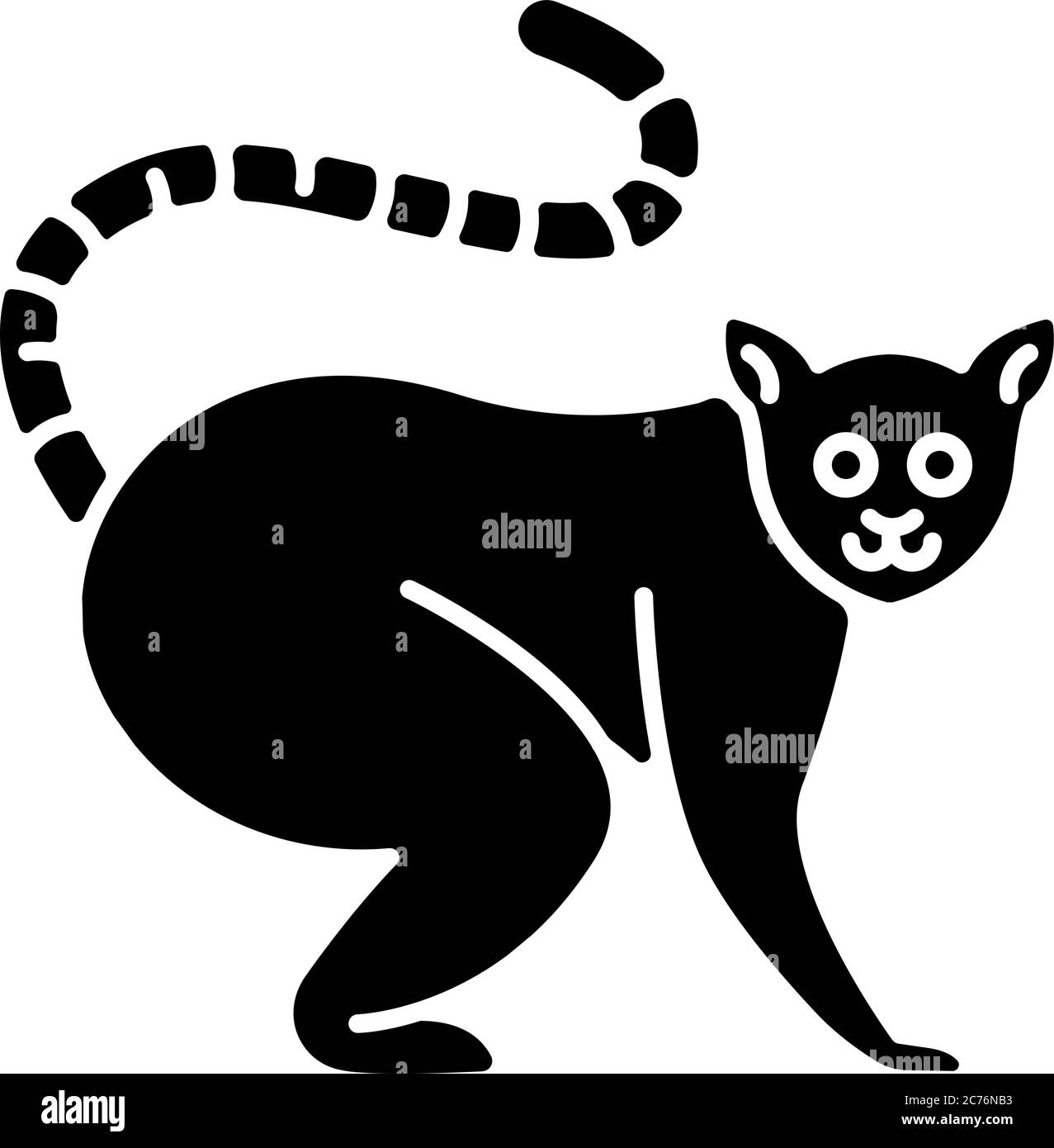 Ring tailed lemur black glyph icon. Adorable exotic animal, tropical rainforest wildlife. Native Madagascar inhabitant silhouette symbol on white spac Stock Vector