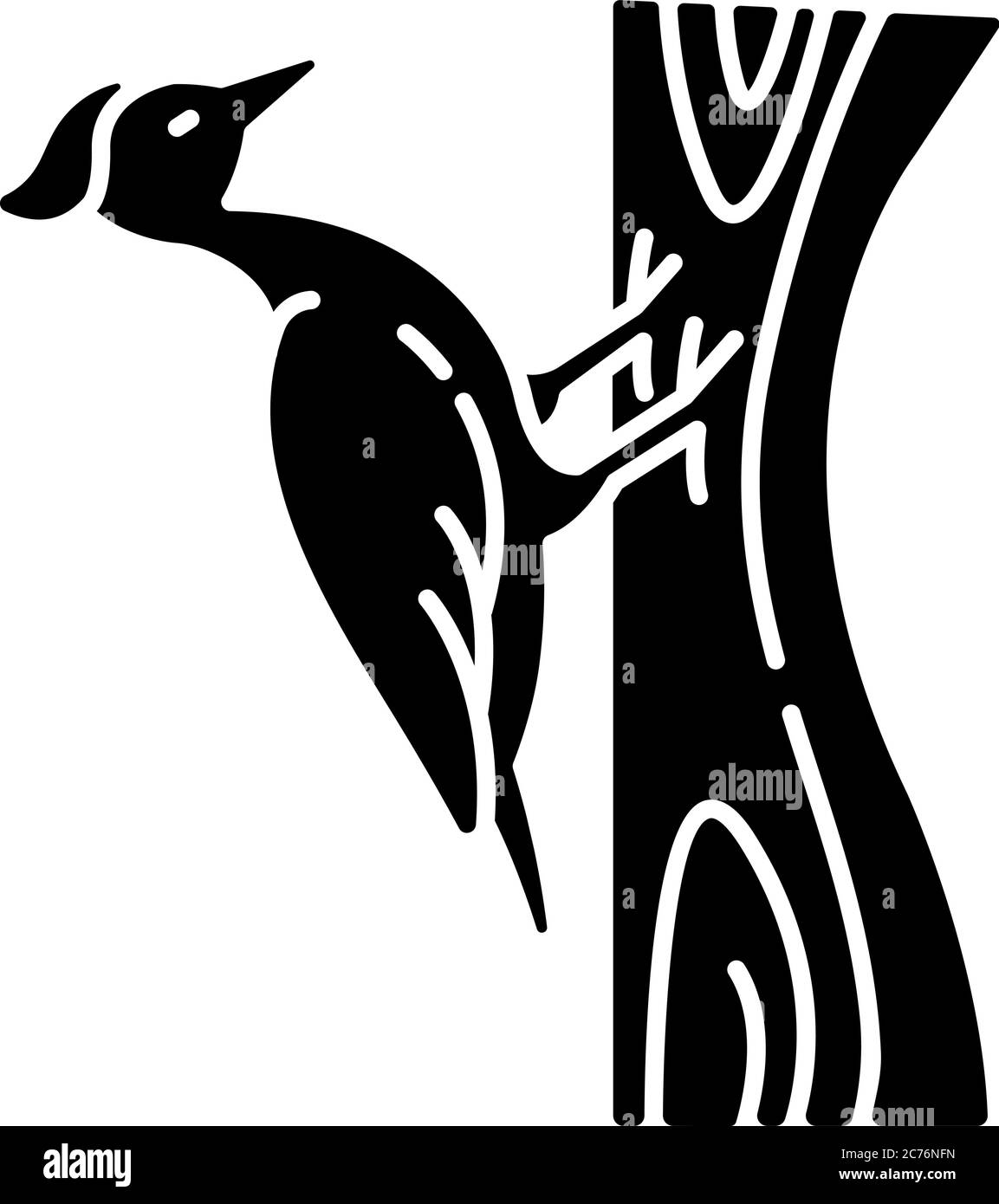 Woodpecker black glyph icon. Common bird, forest inhabitant, flying woodland creature. Zoology, ornithology silhouette symbol on white space. Pecker s Stock Vector