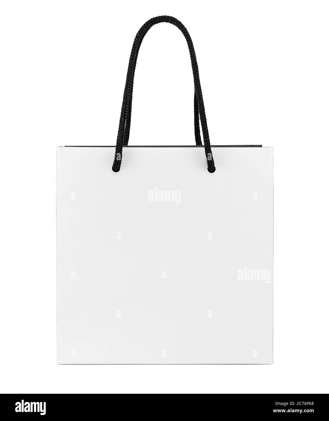 White and black paper shopping bag isolated Stock Photo
