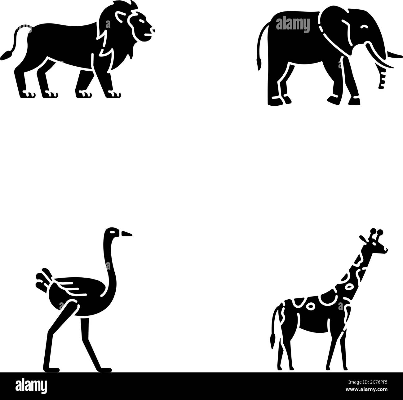 African wildlife black glyph icons set on white space. Exotic fauna,  tropical predator and herbivore animals silhouette symbols. Lion, elephant,  giraf Stock Vector Image & Art - Alamy
