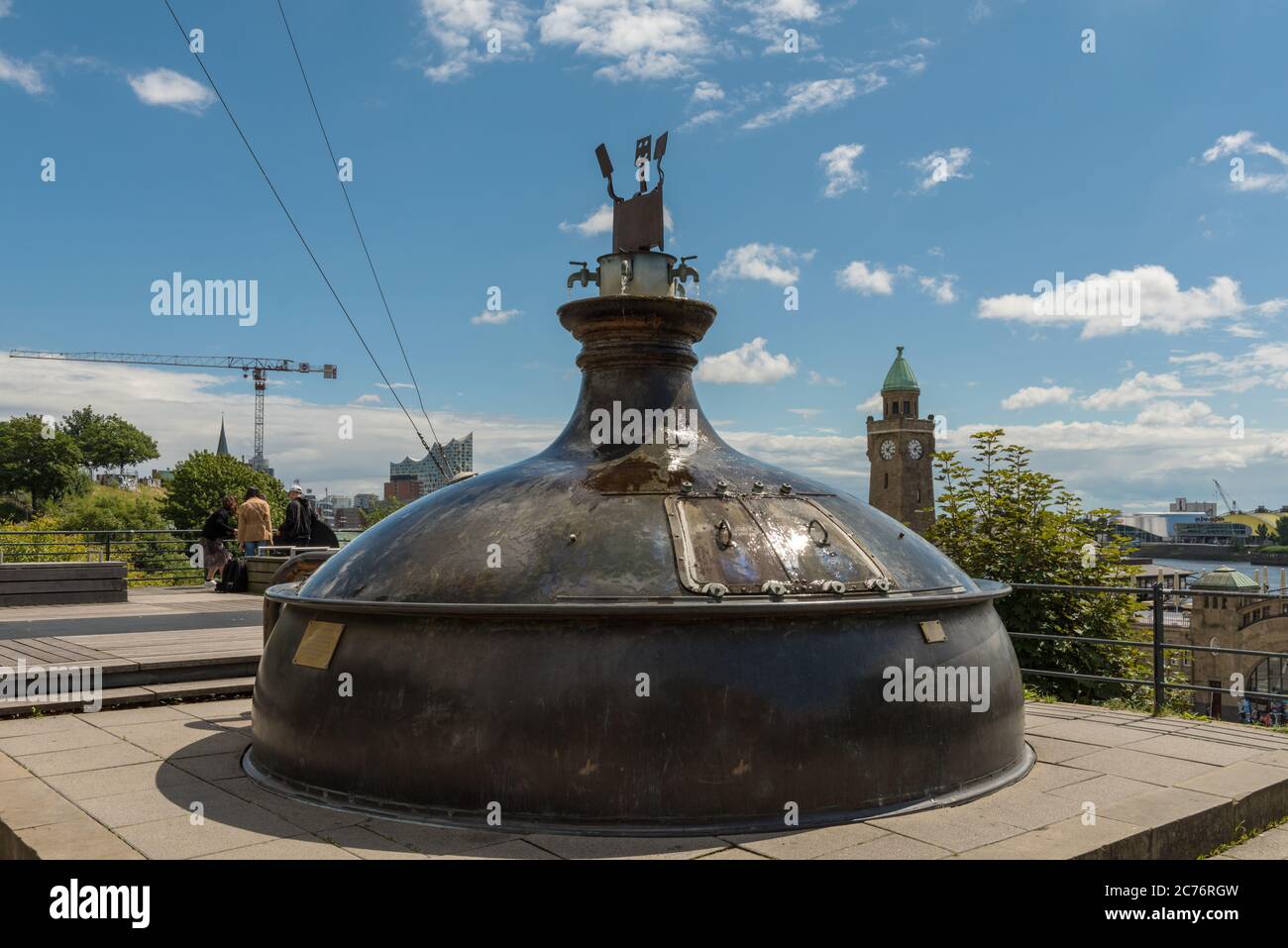 old brewing kettle converted to a fountain, Hamburg, Germany Stock Photo