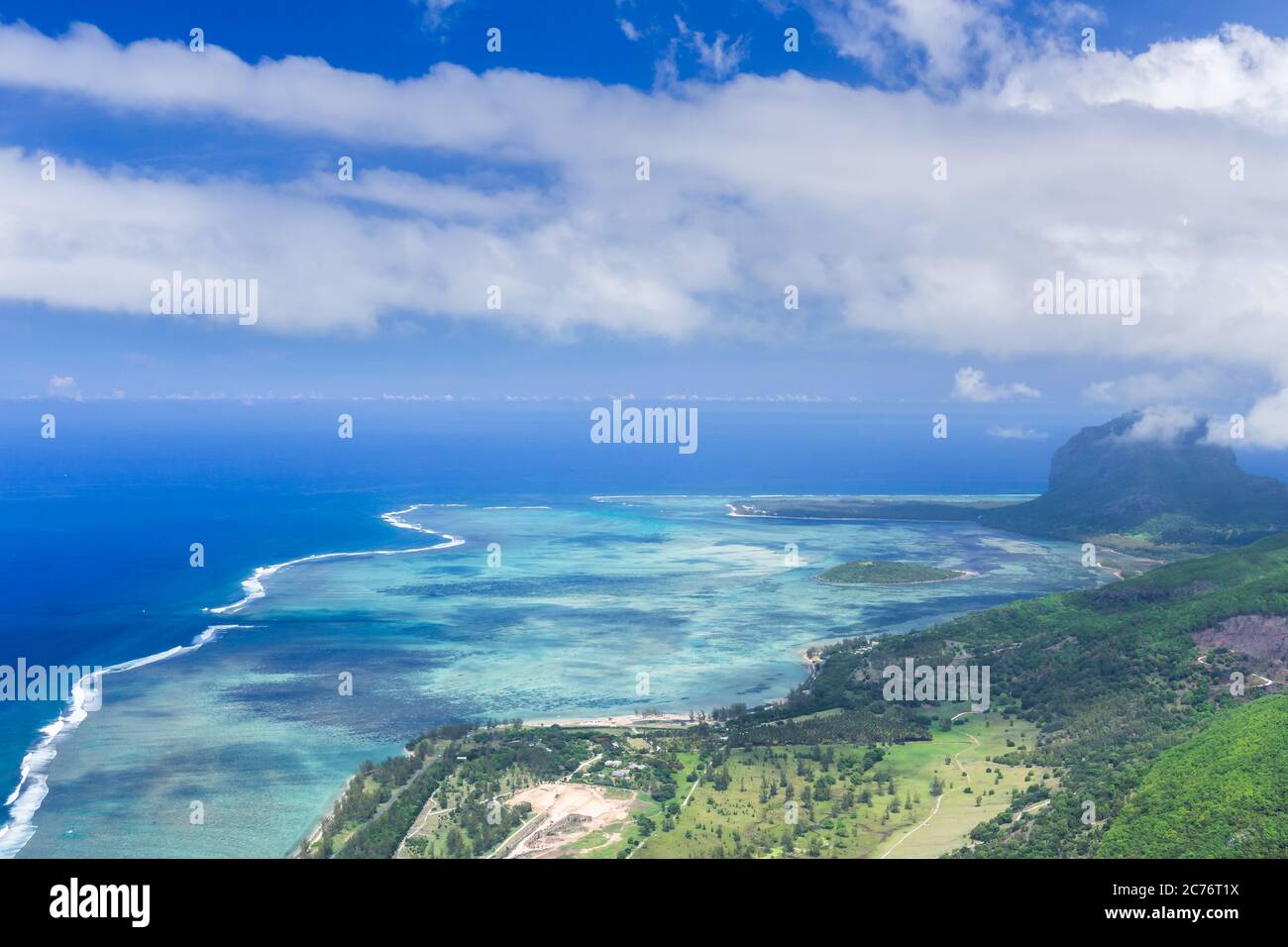 Aerial view of Le Morne Brabant peninsula. Mauritius landscape Stock Photo