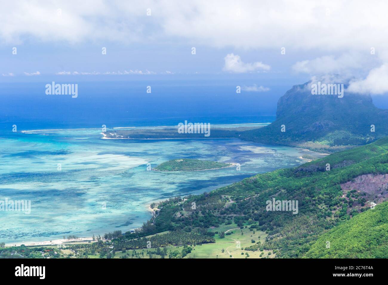 Aerial view of Le Morne Brabant peninsula. Mauritius landscape Stock Photo