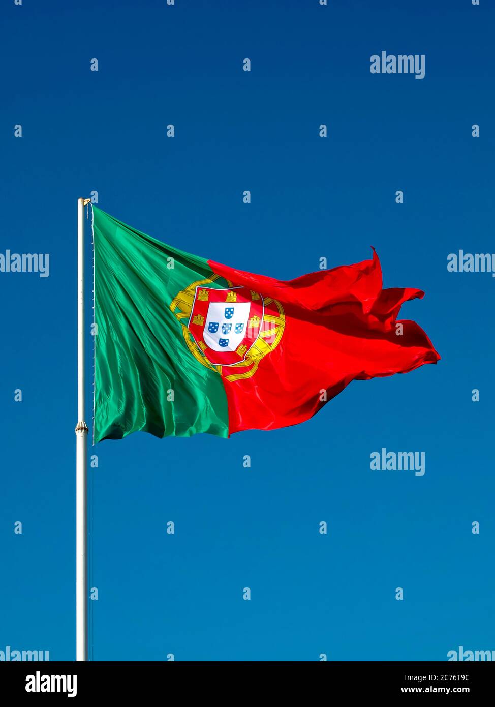 Flag of Portugal waving in the wind Stock Photo
