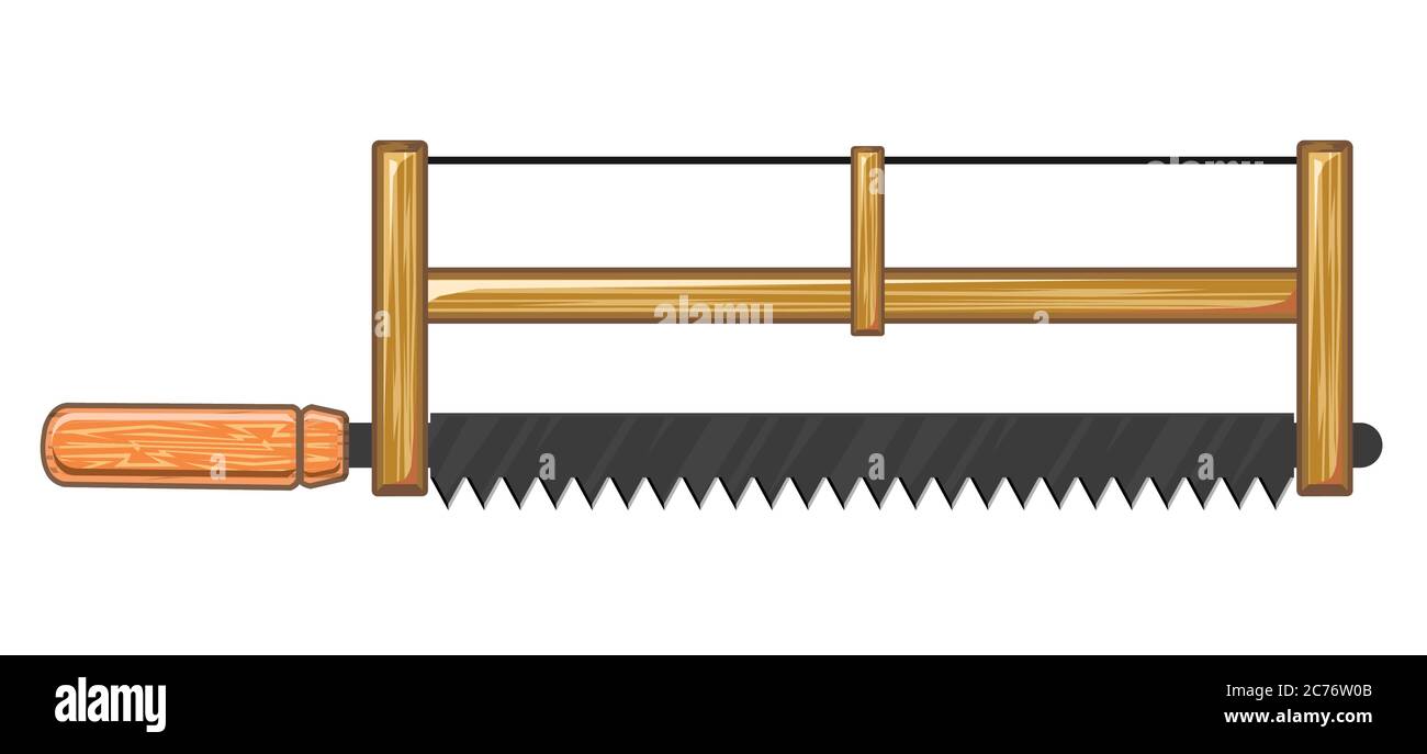 Buck saw. Vector. Joiner or carpenter saw for sawing wood, plywood and other materials. Flat cartoon style. Isolated object on a white background. Stock Vector