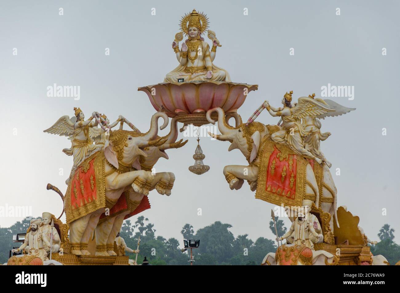 Massive sculpture of Gaja Lakshmi at Nilkanth Dham Swaminarayan Temple, Poicha, Gujarat, India Stock Photo