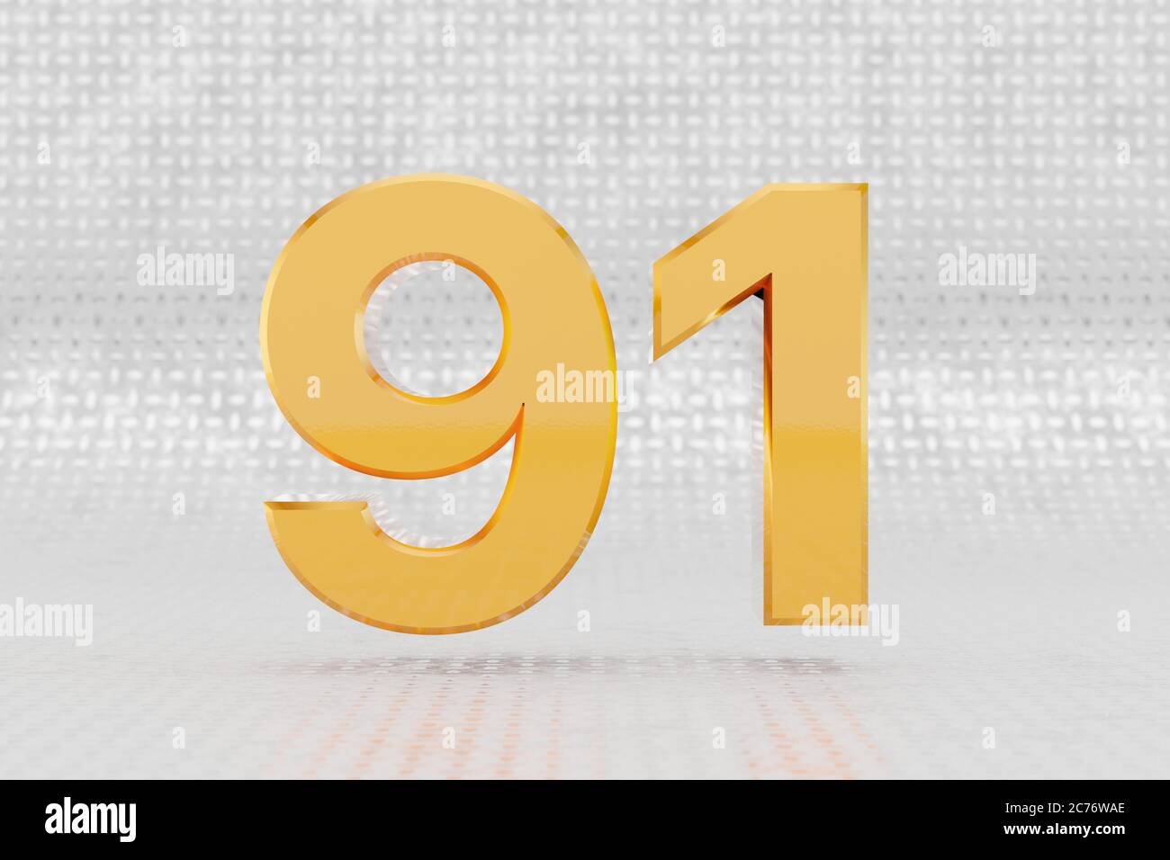 Yellow 3d number 91 Glossy yellow metallic number on metal floor