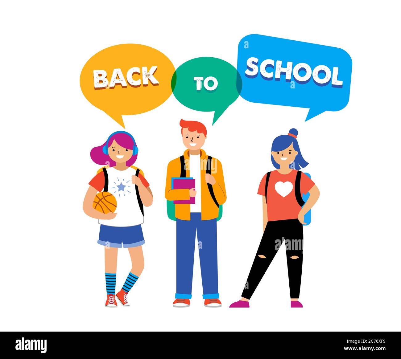 Back to school background, diversity concept for children - schoolboys and schoolgirls of different ethnicities standing together Stock Vector