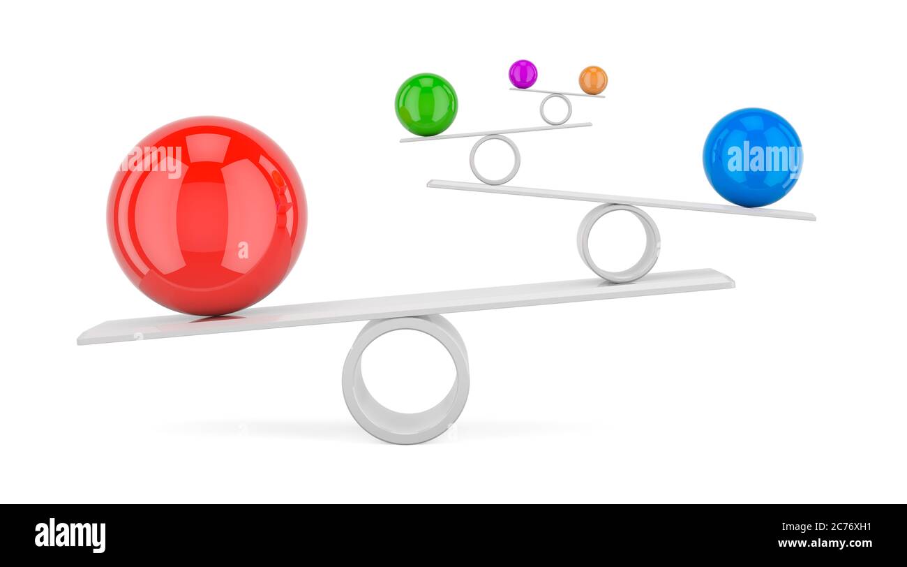 Balance concept with colored spheres, 3D rendering isolated on white background Stock Photo