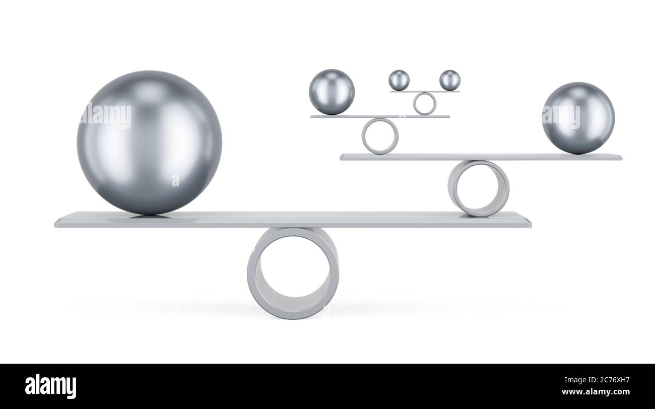 Balance concept with steel spheres, 3D rendering isolated on white background Stock Photo