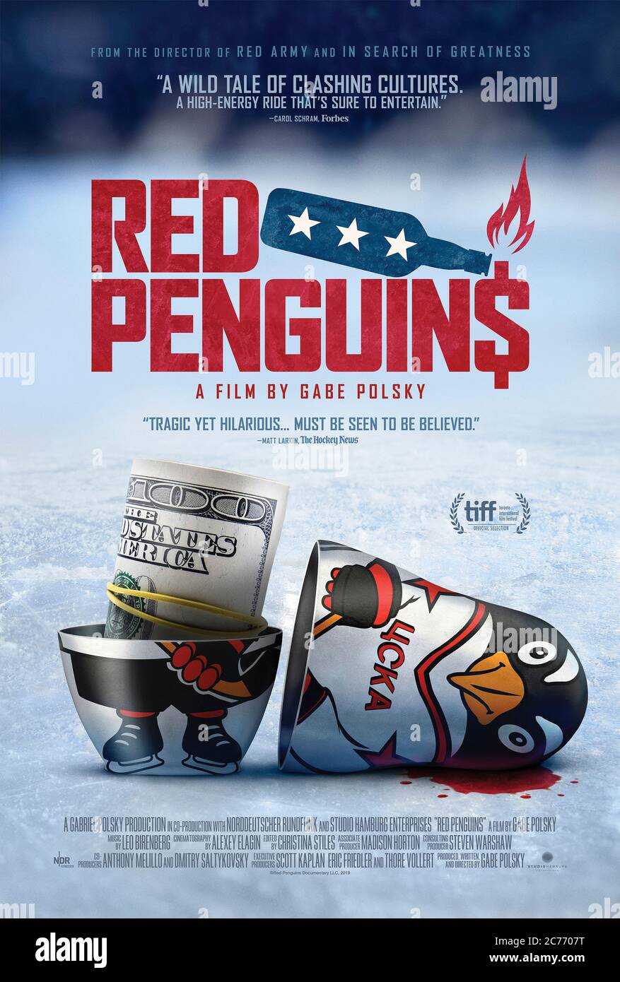 Red Penguins (2019) directed by Gabe Polsky and starring Howard Baldwin, Viktor Tikhonov and Steven Warshaw. Documentary about a bizarre joint venture forged between the Pittsburgh Penguins and the Red Army ice hockey team following the collapse of the Soviet Union and the start of capitalism and corruption in Russia. Stock Photo