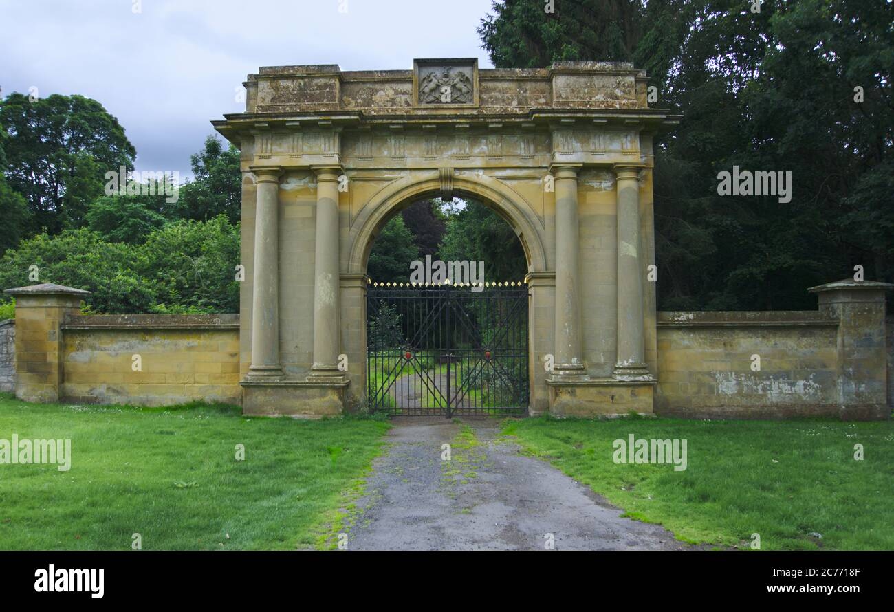 Early 19th century Category A listed Springwood Park arched gateway designed by James Gillespie Graham, Kelso, Roxburghshire, Scottish Borders, UK. Stock Photo