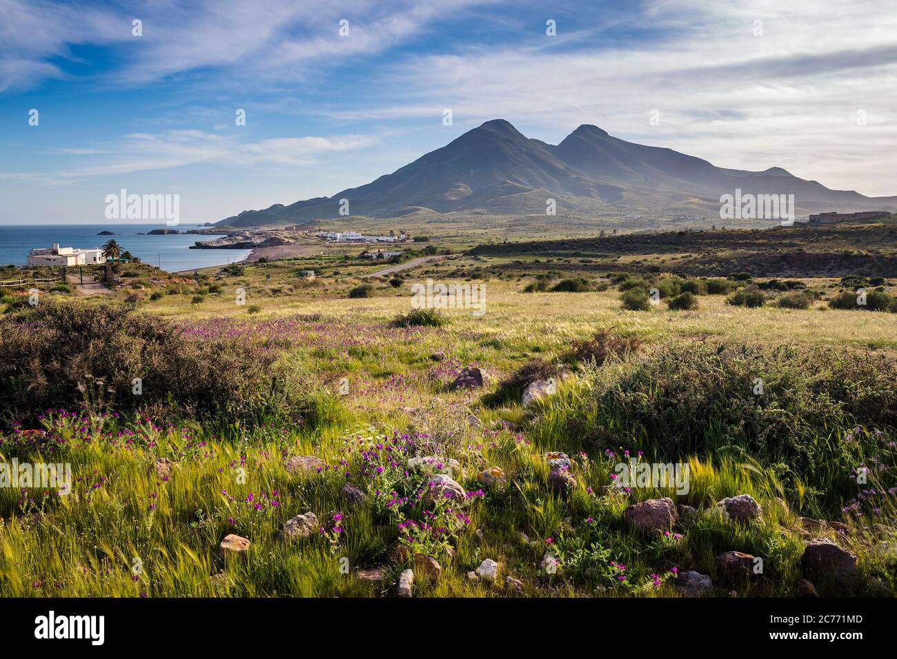 Rural landscape, Los Escullos, Cabo de Gata, Almeria, Andalusia, Spain Stock Photo