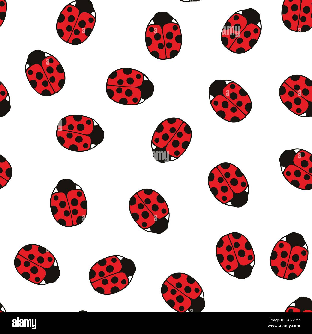 Seamless pattern with cute ladybugs and curly abstract line elements. Vector illustration. Stock Vector