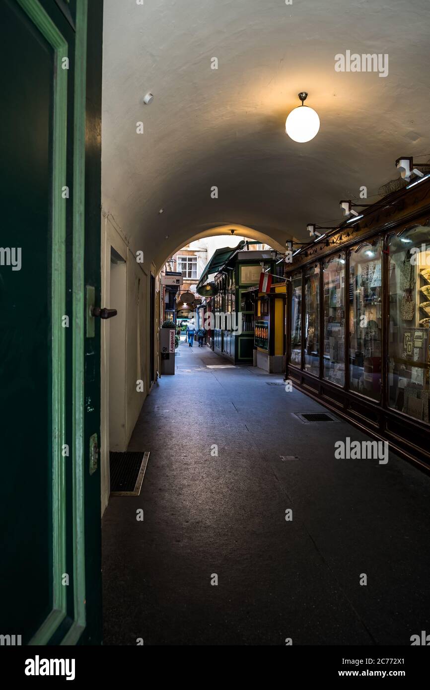 Passage To Courtyard With Shops And Restaurants In The Inner City Of Vienna In Austria Stock Photo