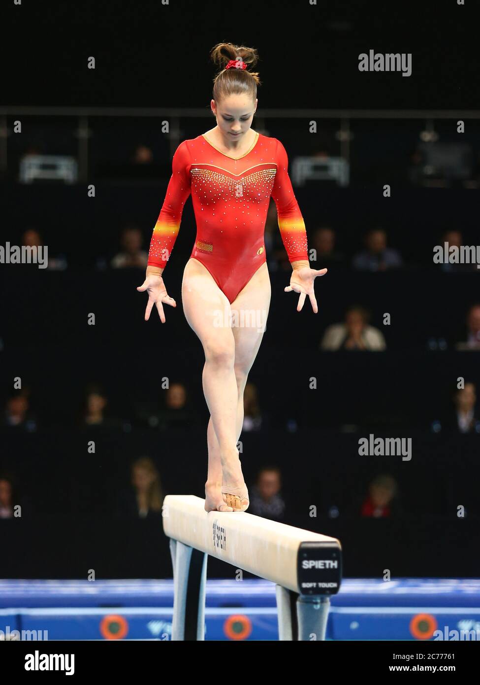 Szczecin, Poland, April 11, 2019:Helena Bonilla of Spain competes on the balance beam during the European championship Stock Photo