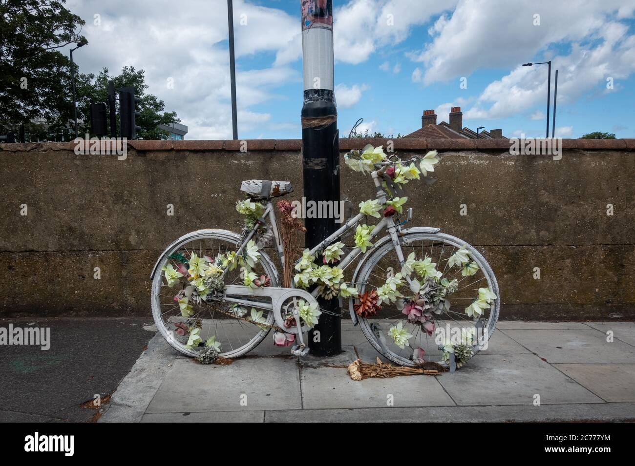 Ghost Bike roadside memorial in east London, UK Stock Photo