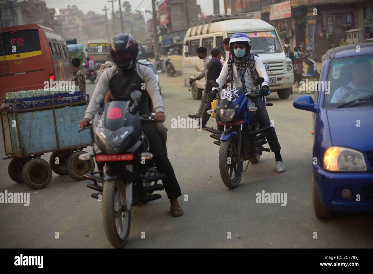 A view of road traffic at an intersection in Kathmandu, Nepal Stock