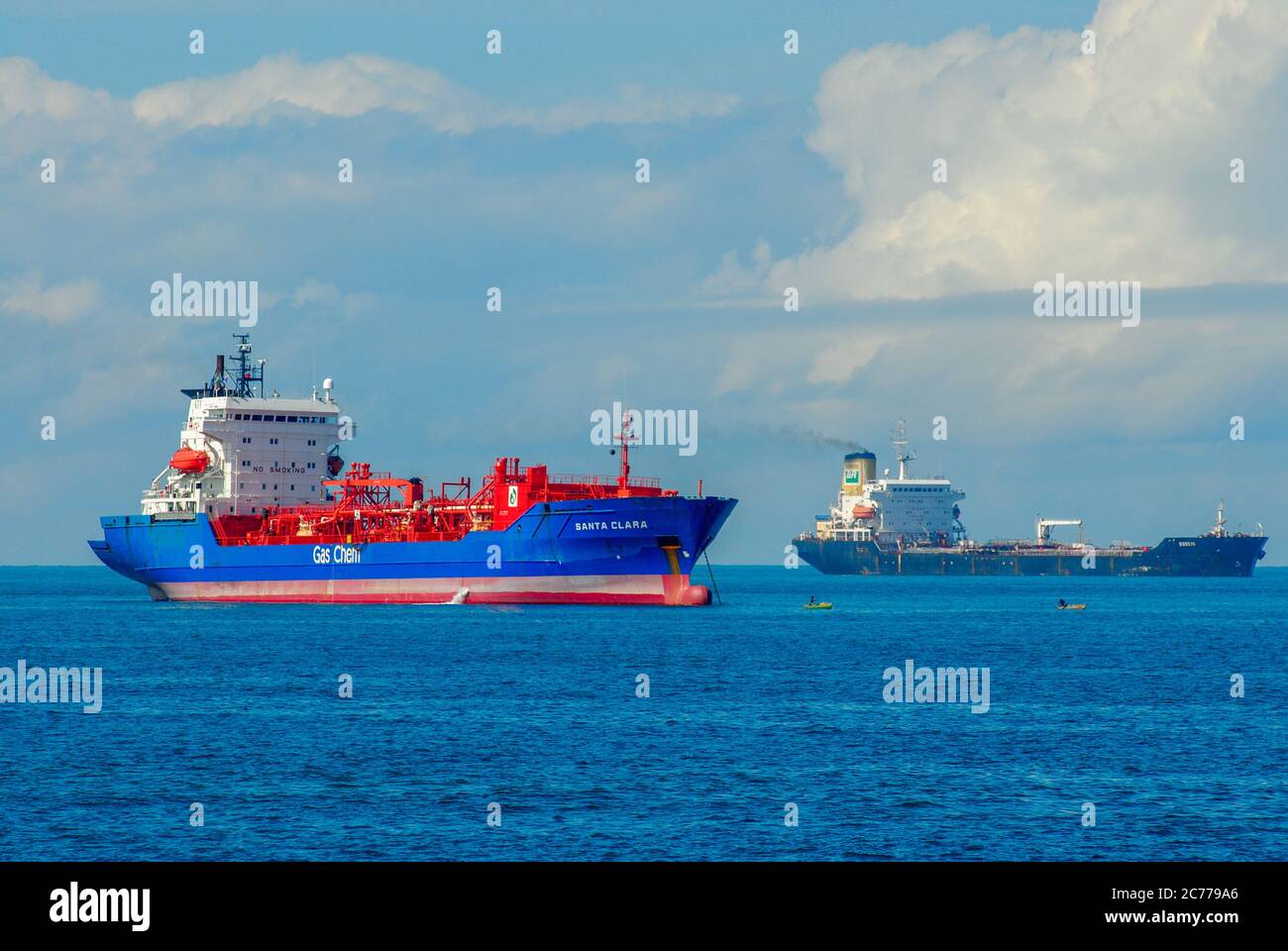 Cargo ship at sea near Salvador, Bahia, Brazil Stock Photo