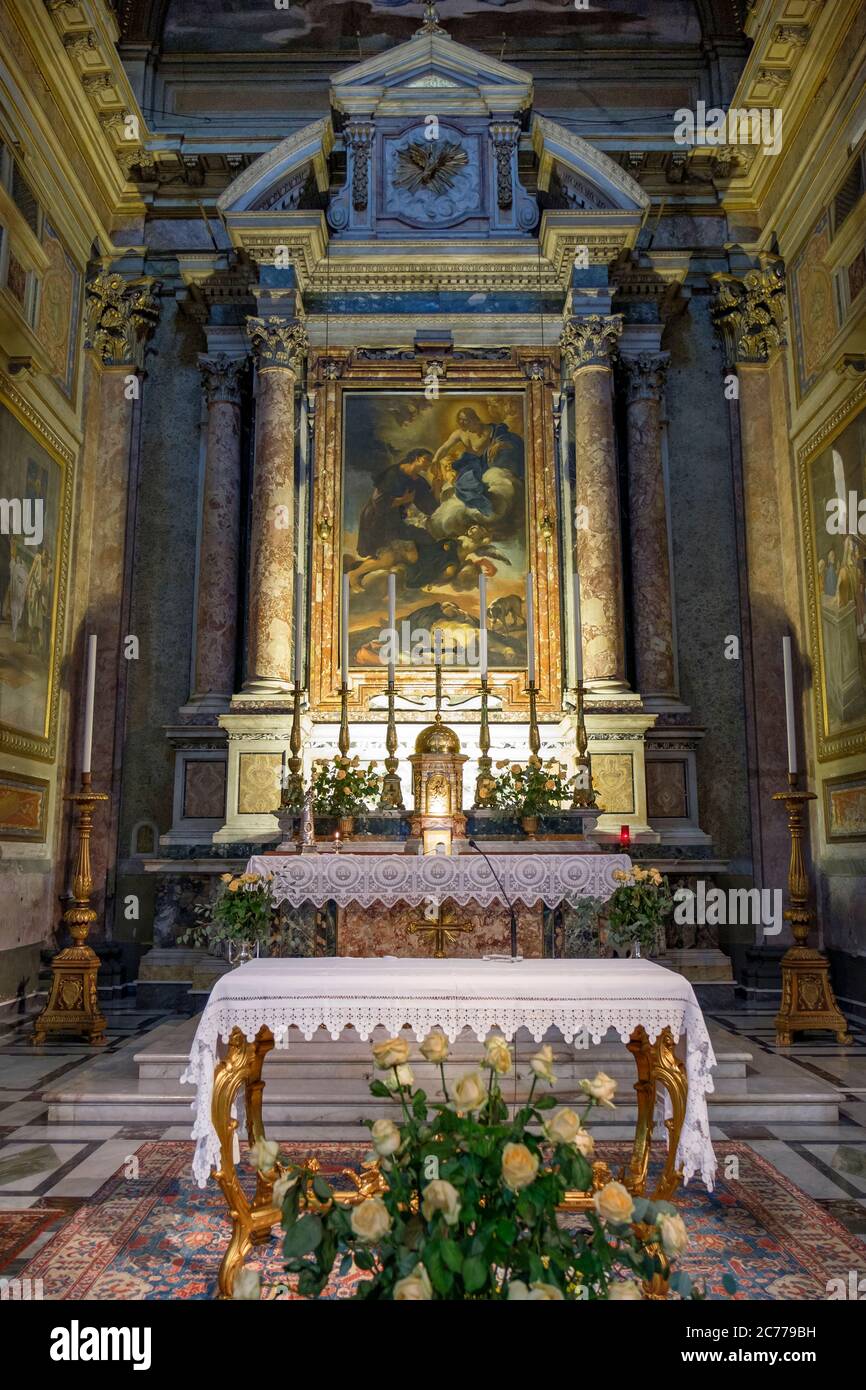 Baroque altarpiece, altar of Church of Saint Roch all'Augusteo, Chiesa di San Rocco all'Augusteo, Rome, Italy Stock Photo