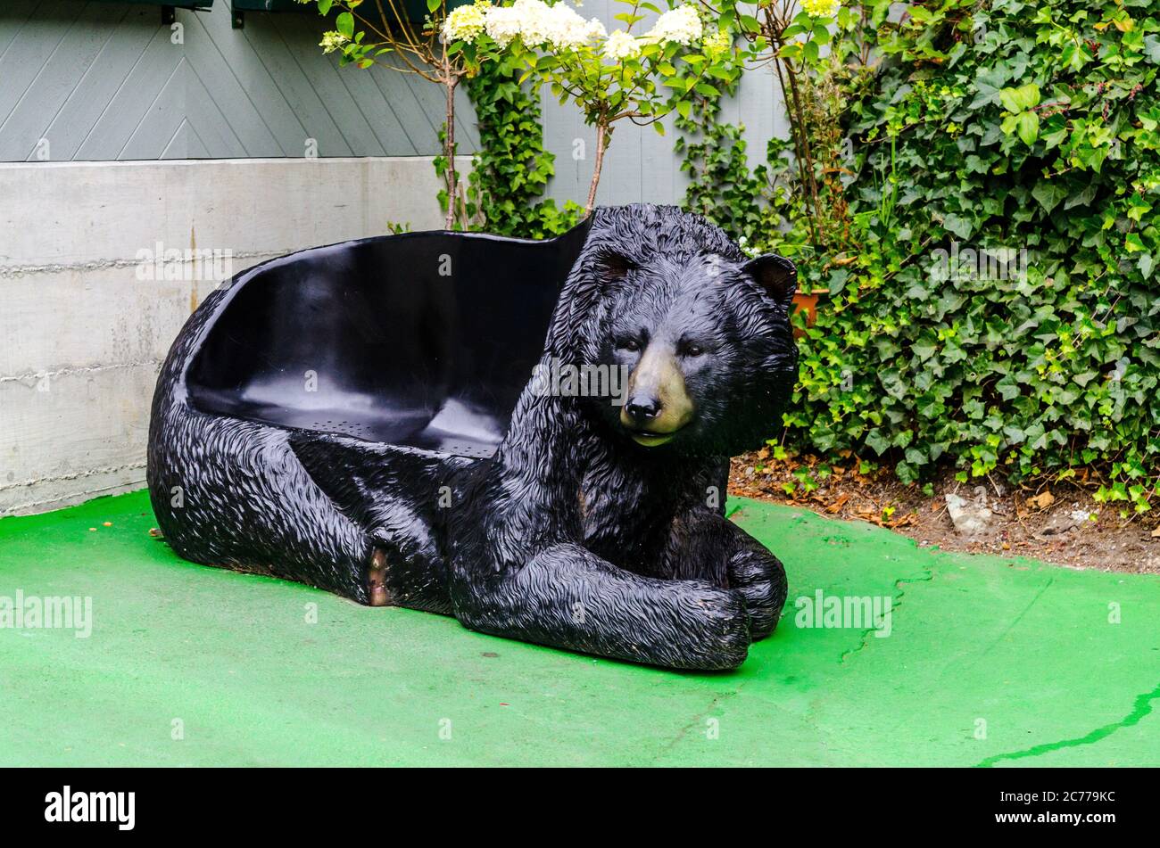 Scenes at The Trees of Mystery Amusement Park in Klamath California USA with Paul Bunyan and his blue Ox Babe, gift shop, sculpture,aerial cable car, Stock Photo