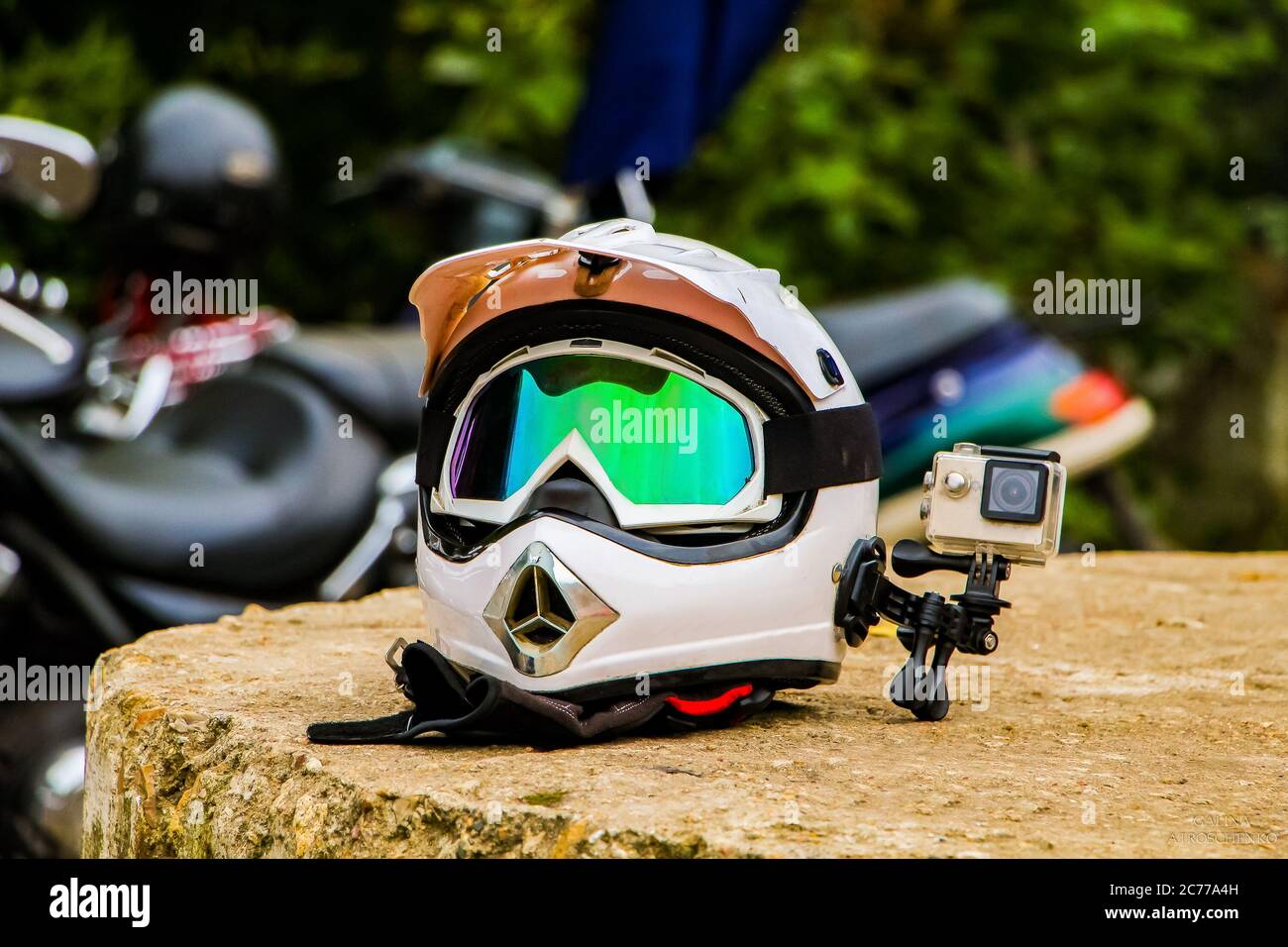 Enduro motorcycle helmet with action camera Stock Photo - Alamy