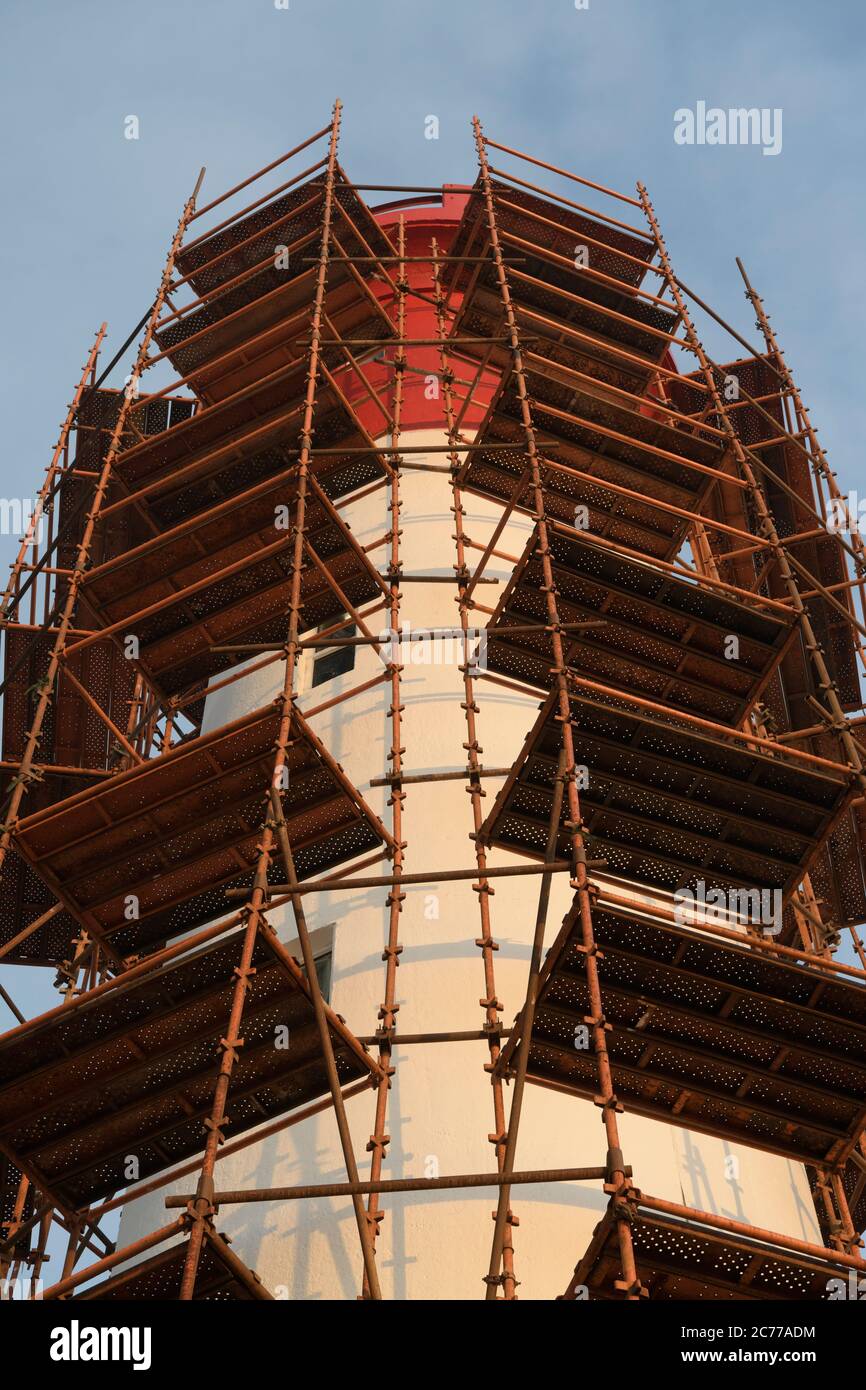 Scaffolding platforms, building site, Durban, South Africa, maintenance on Umhlanga Rocks lighthouse, work in progress, work in progress, industry Stock Photo