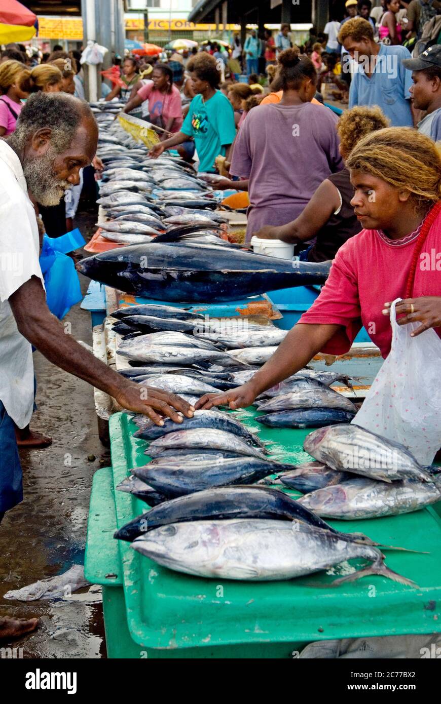 Selling fresh-caught tuna at the central market in Honiara, Solomon