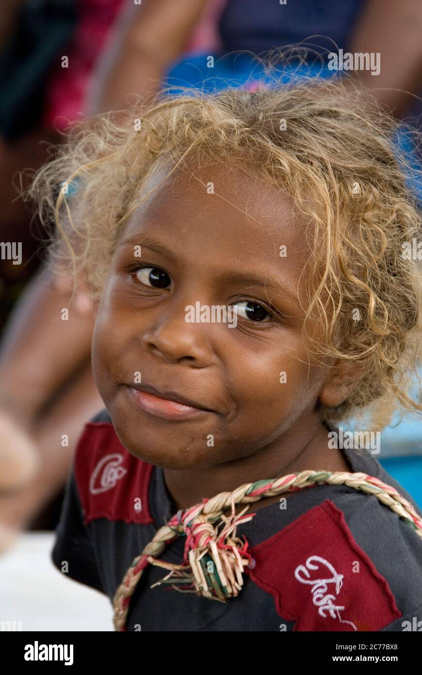 Melanesian child at the central market in Honiara, Guadalcanal, Solomon Islands Stock Photo