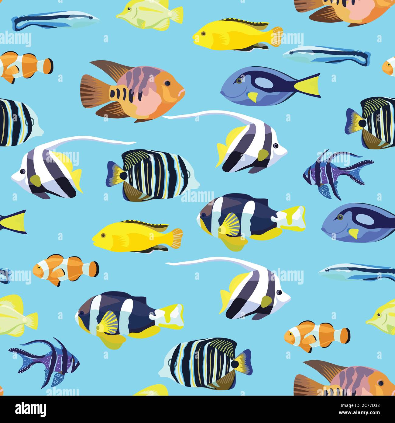 Cute seamless pattern with bright tropical coral fishes Stock Vector ...