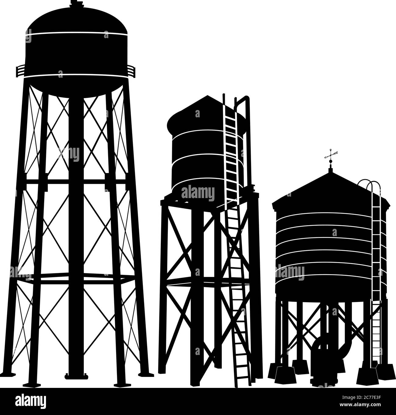 Water tower silhouette vector on white background Stock Vector