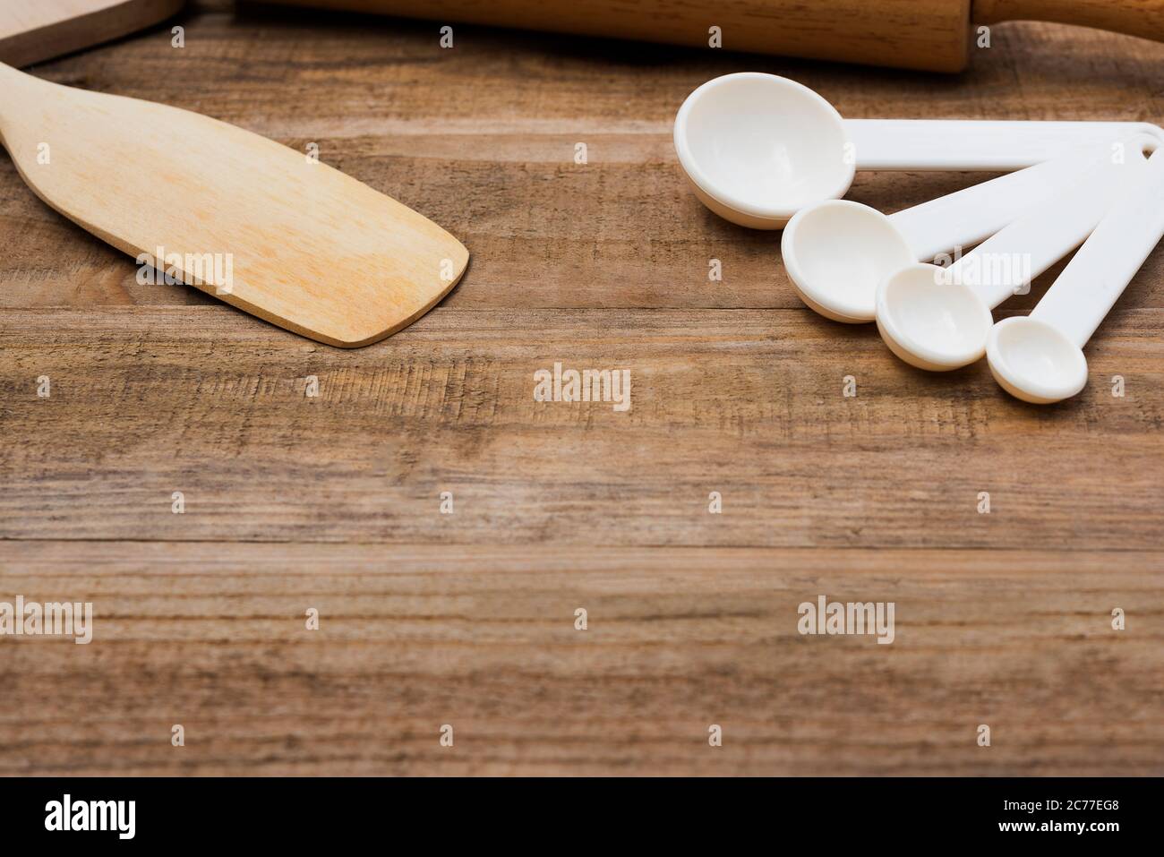 Wood bakery tool on wood table Stock Photo Alamy