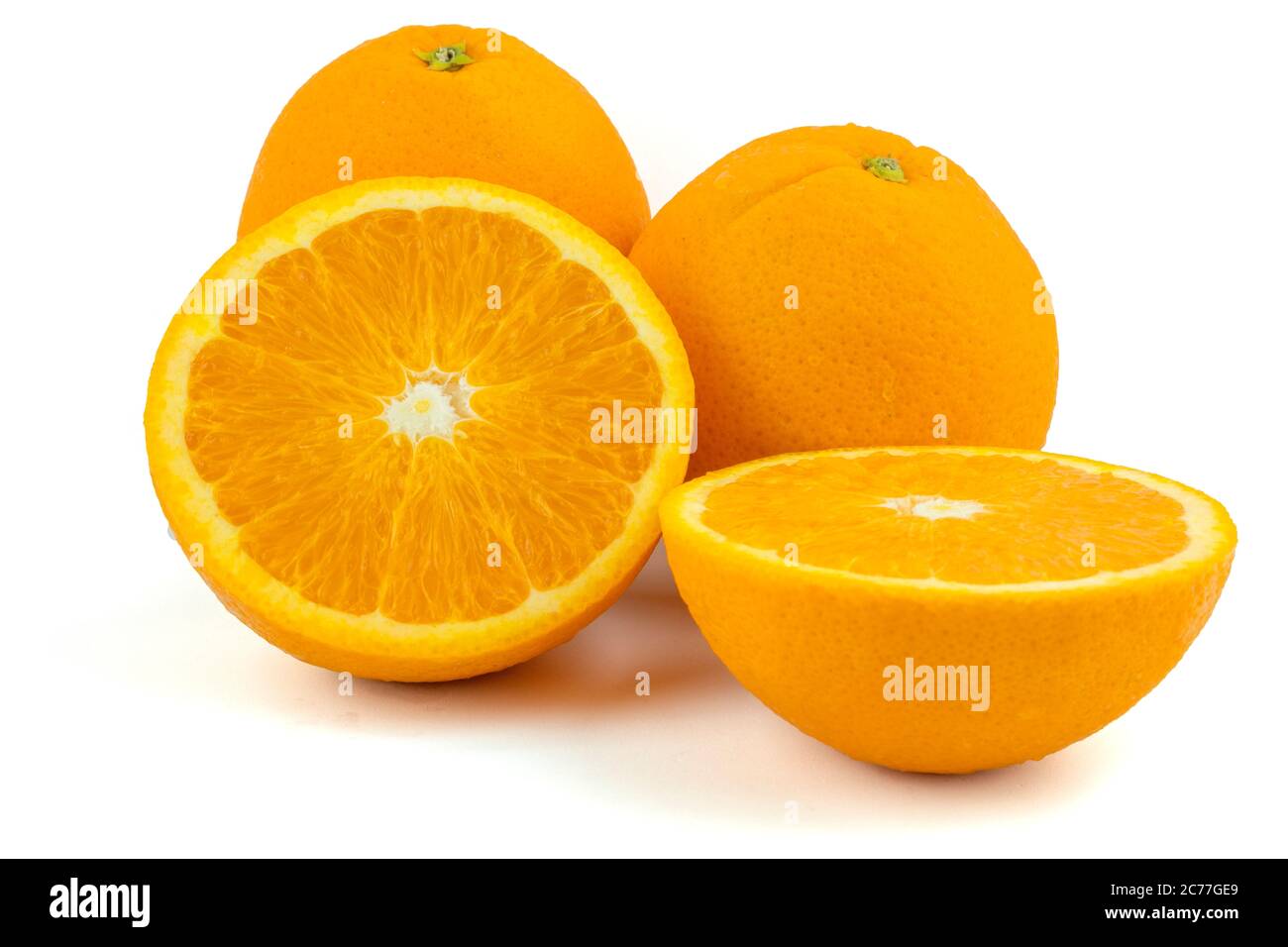 Fresh navel oranges isolated on white background. Save with clipping path. Stock Photo